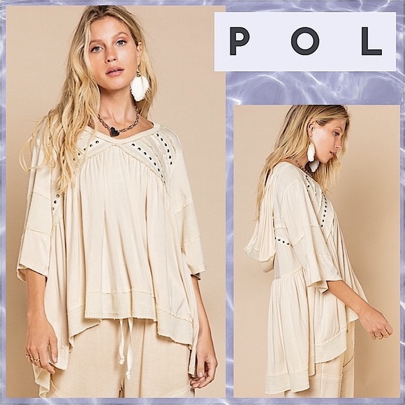 🆕🌿🤍POL: CREAM Top w/Studs SMALL - Picture 2 of 9